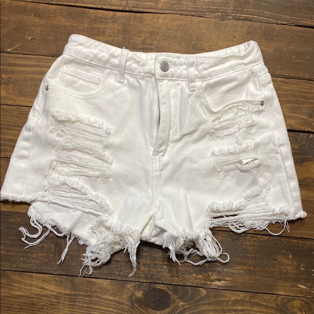 White Distressed Jean Shorts with Raw Hem